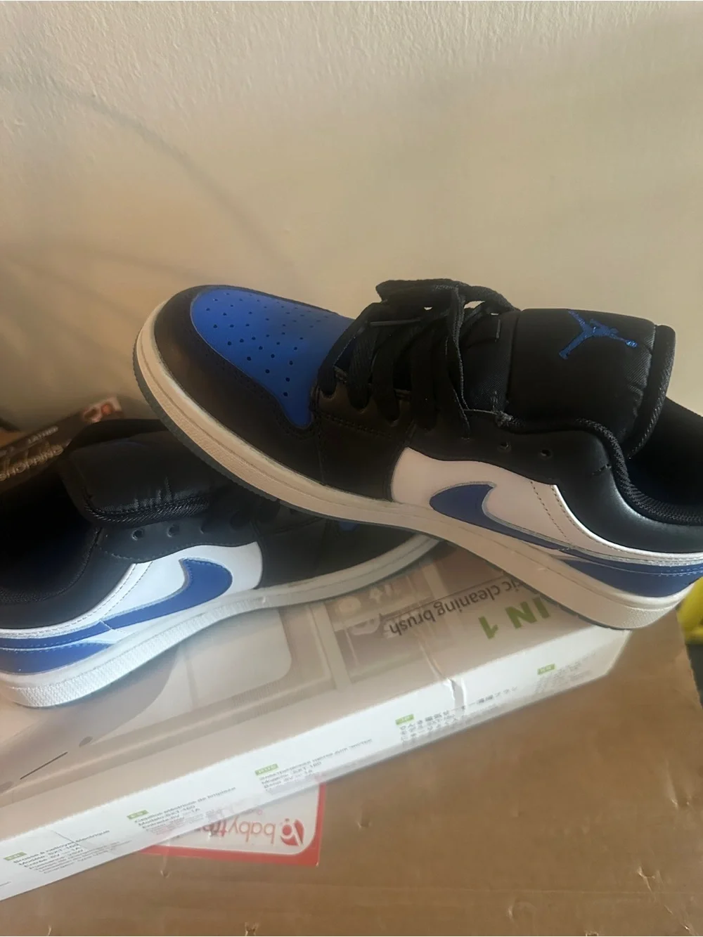 Jordan Low Top Sneakers in Black, Blue, and White